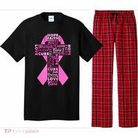 Breast Cancer Awareness Word Text Art Ribbon Cross Pajama Set thumb 0