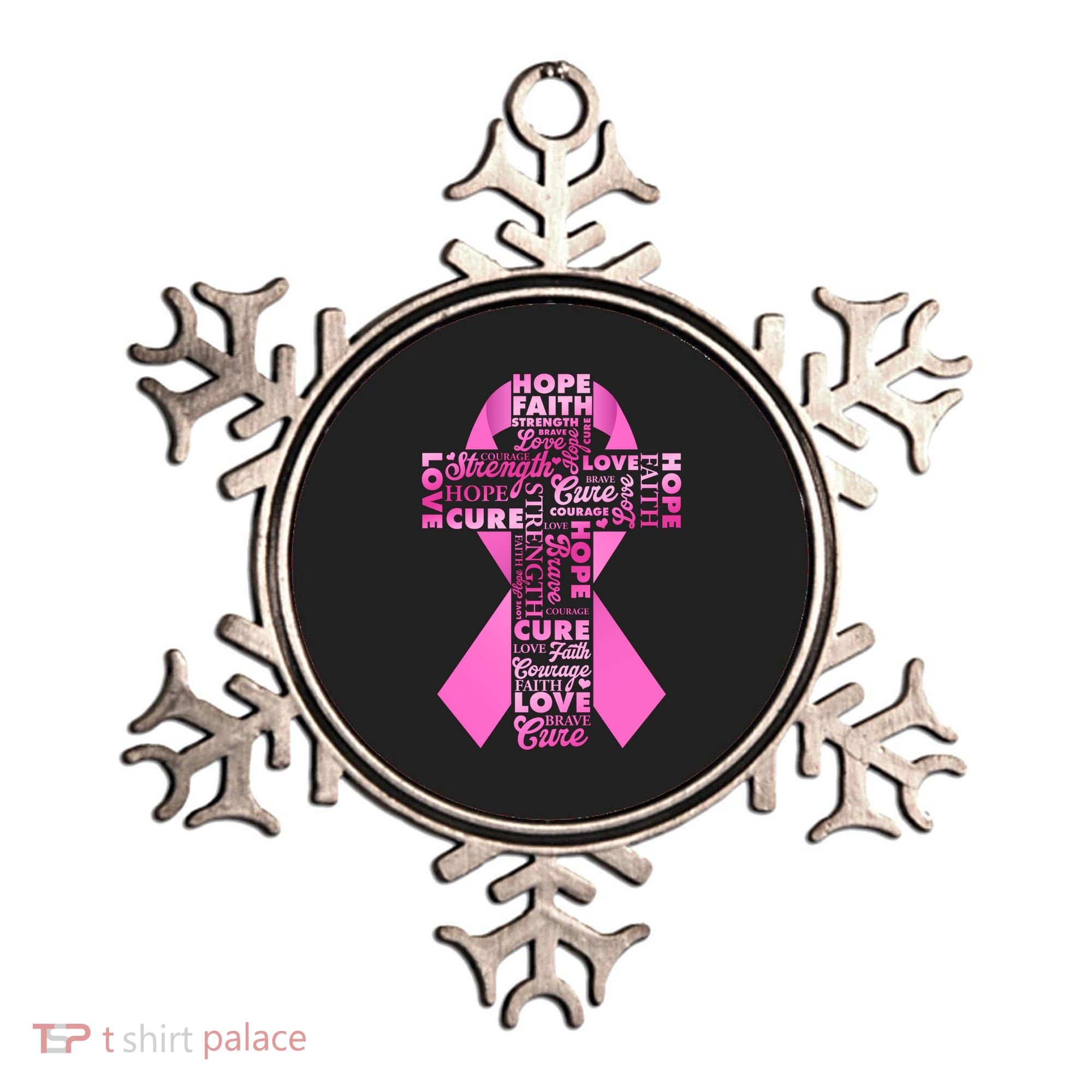Breast Cancer Awareness Word Text Art Ribbon Cross Ornament