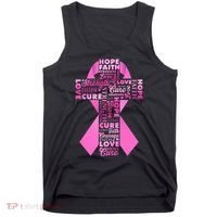 Breast Cancer Awareness Word Text Art Ribbon Cross Tank Top thumb 0