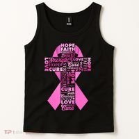 Breast Cancer Awareness Word Text Art Ribbon Cross Tank Top thumb 2