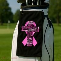 Breast Cancer Awareness Word Text Art Ribbon Cross Golf Towel thumb 2