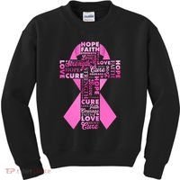 Breast Cancer Awareness Word Text Art Ribbon Cross Kids Sweatshirt thumb 0