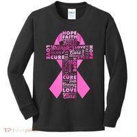 Breast Cancer Awareness Word Text Art Ribbon Cross Kids Long Sleeve Shirt thumb 0