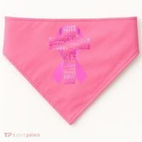 Breast Cancer Awareness Word Text Art Ribbon Cross USA-Made Doggie Bandana thumb 0