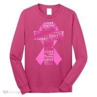 Breast Cancer Awareness Word Text Art Ribbon Cross Long Sleeve Shirt thumb 0