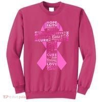 Breast Cancer Awareness Word Text Art Ribbon Cross Sweatshirt thumb 0