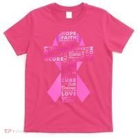 Breast Cancer Awareness Word Text Art Ribbon Cross T-Shirt thumb 0