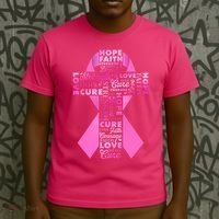 Breast Cancer Awareness Word Text Art Ribbon Cross T-Shirt thumb 3