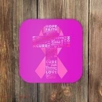 Breast Cancer Awareness Word Text Art Ribbon Cross Coaster thumb 0