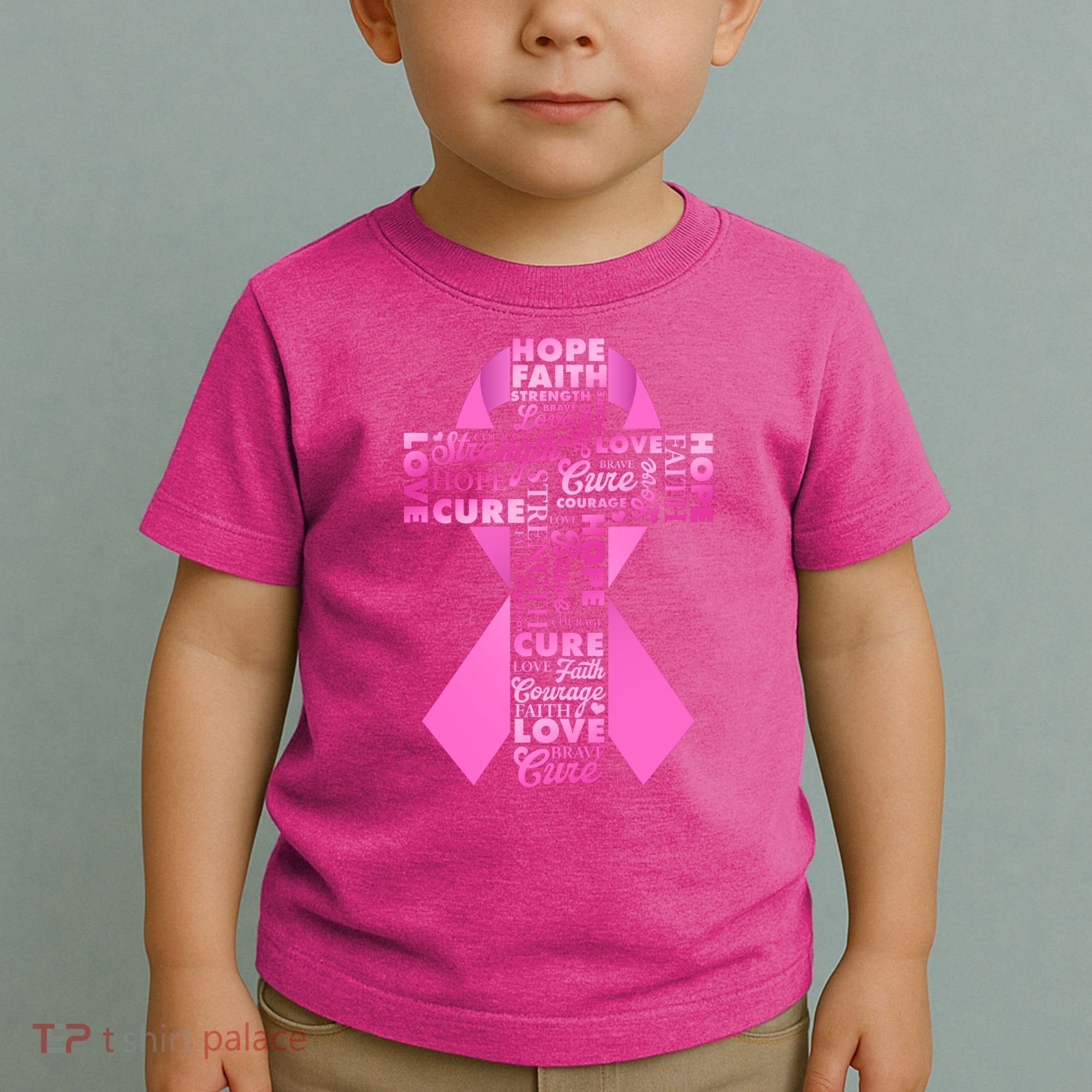 Breast Cancer Awareness Word Text Art Ribbon Cross Toddler T-Shirt