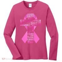 Breast Cancer Awareness Word Text Art Ribbon Cross Women's Long Sleeve Shirt thumb 0
