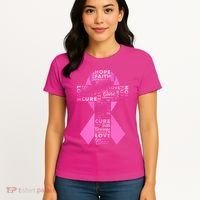 Breast Cancer Awareness Word Text Art Ribbon Cross Women's T-Shirt thumb 4