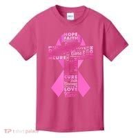 Breast Cancer Awareness Word Text Art Ribbon Cross Kids T-Shirt thumb 0