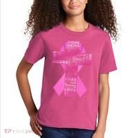 Breast Cancer Awareness Word Text Art Ribbon Cross Kids T-Shirt thumb 2