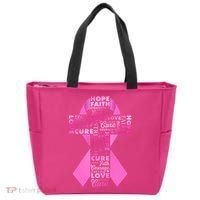 Breast Cancer Awareness Word Text Art Ribbon Cross Tote Bag thumb 0