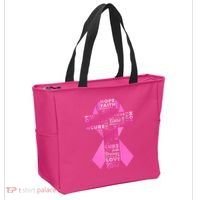 Breast Cancer Awareness Word Text Art Ribbon Cross Tote Bag thumb 2
