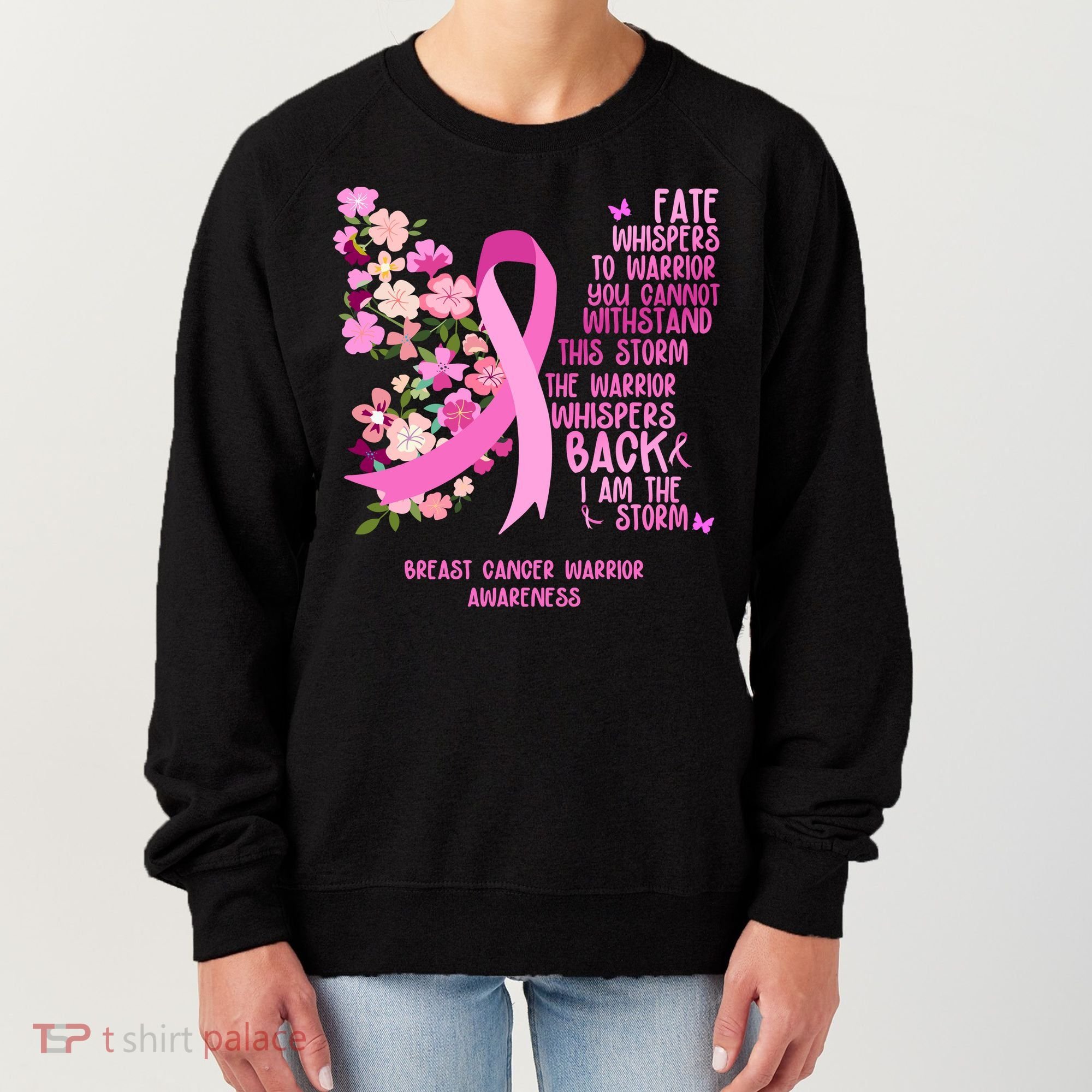 Breast Cancer Awareness Floral Ribbon Butterfly Women's Sweatshirt