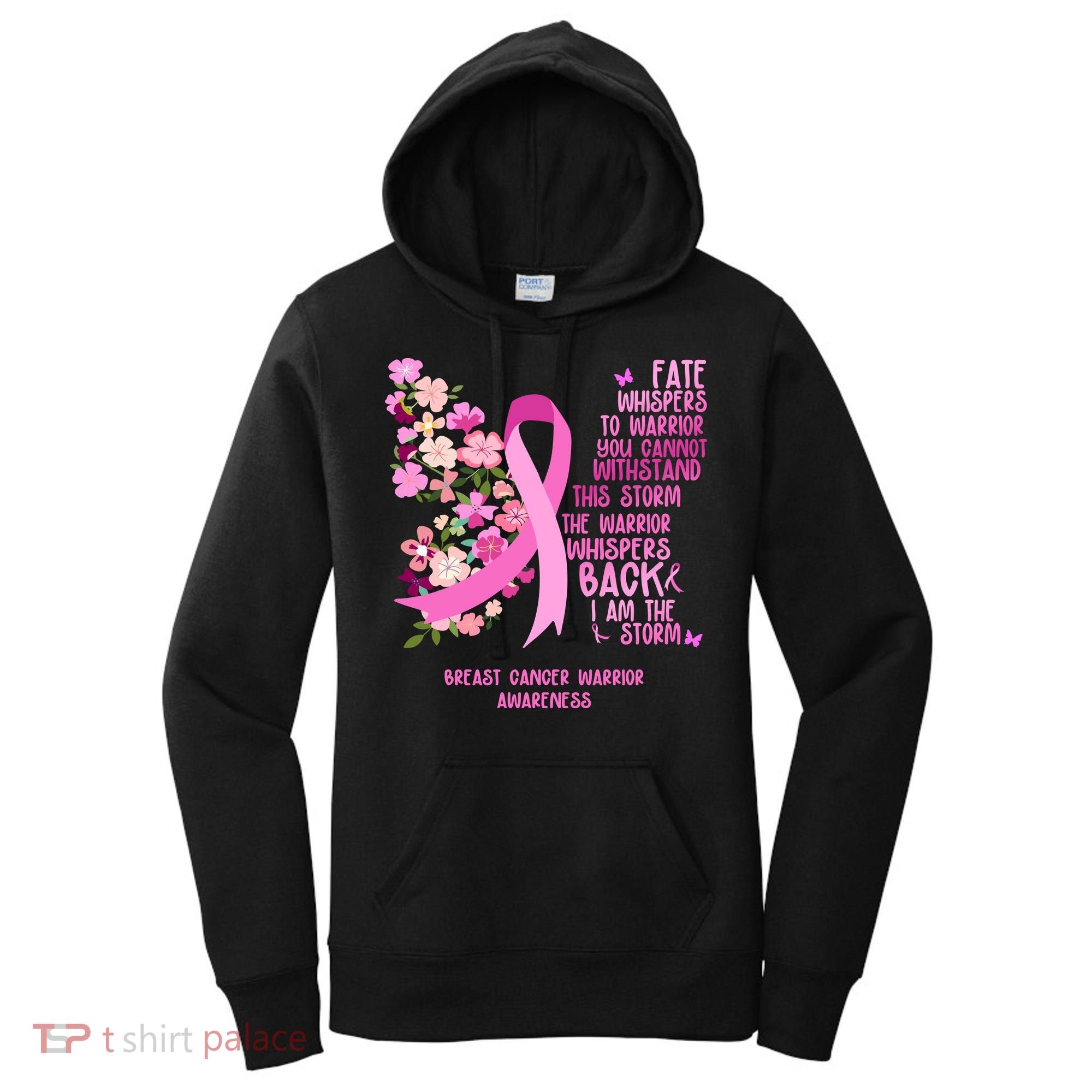 Breast Cancer Awareness Floral Ribbon Butterfly Women's Hoodie