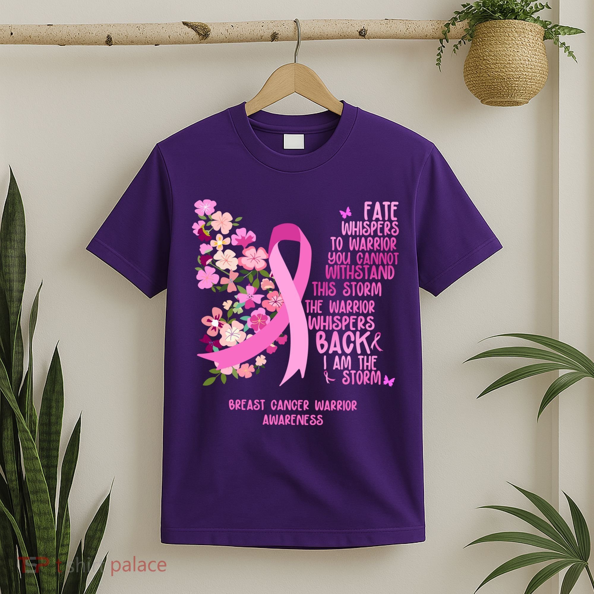 Breast Cancer Awareness Floral Ribbon Butterfly T-Shirt