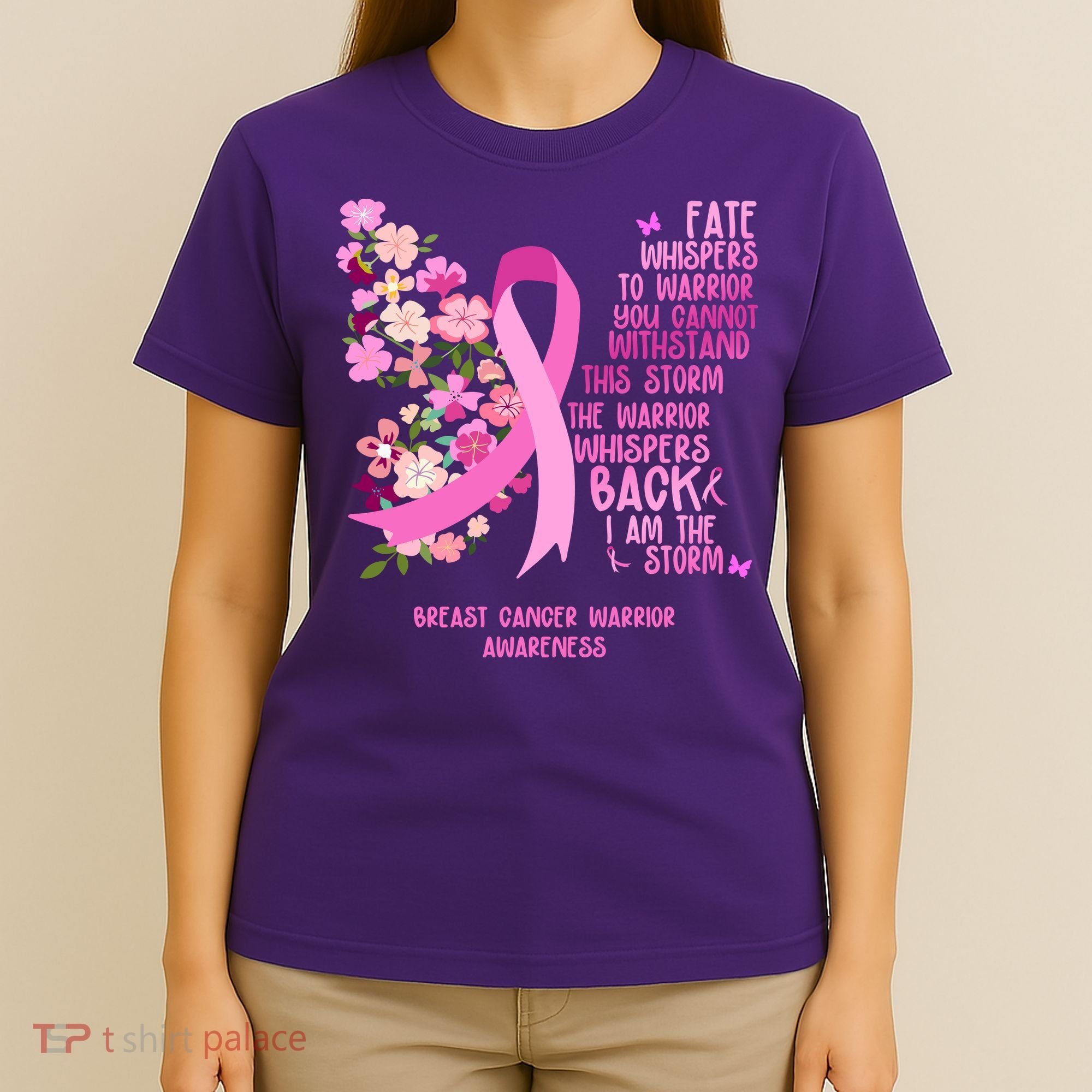Breast Cancer Awareness Floral Ribbon Butterfly T-Shirt