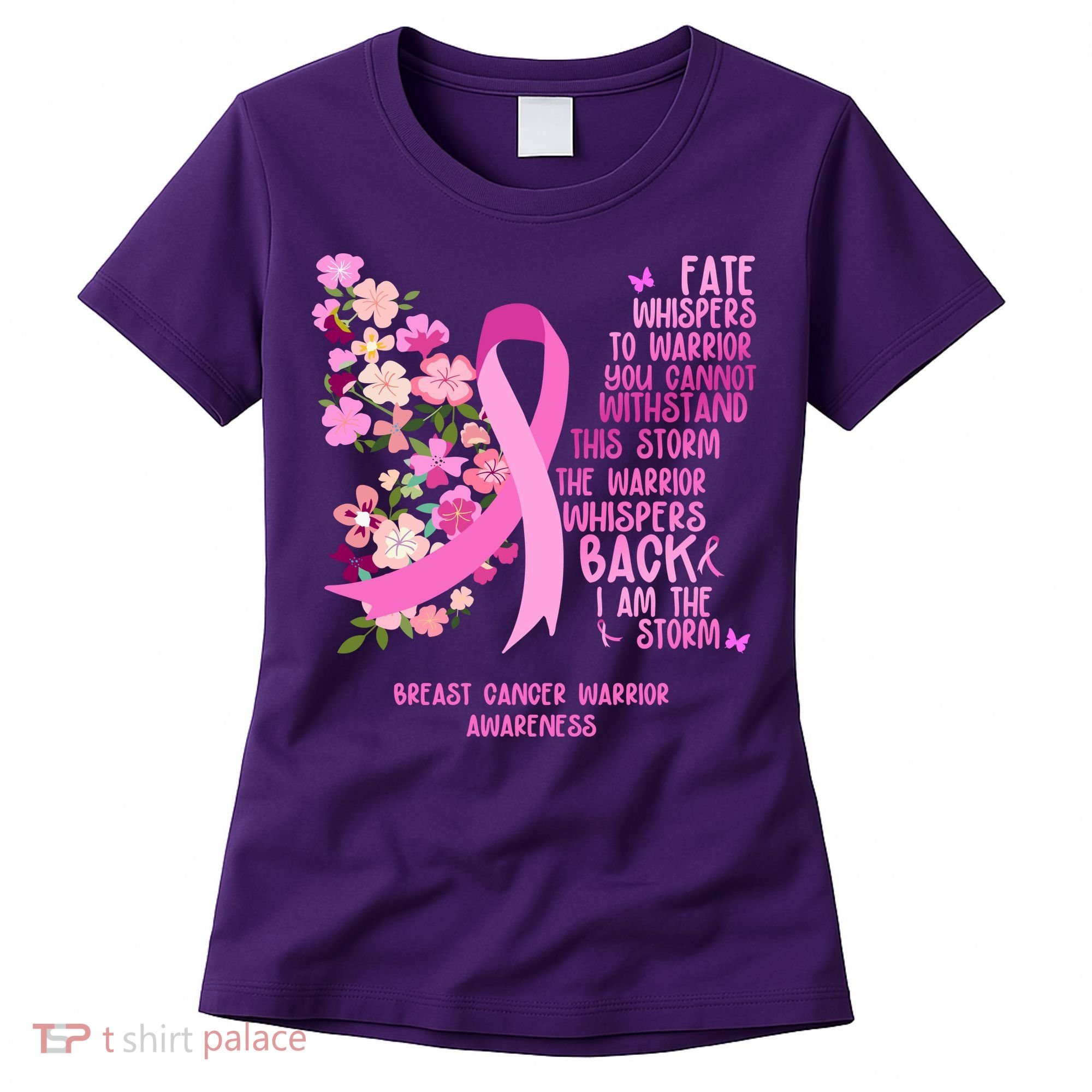 Breast Cancer Awareness Floral Ribbon Butterfly Women's T-Shirt