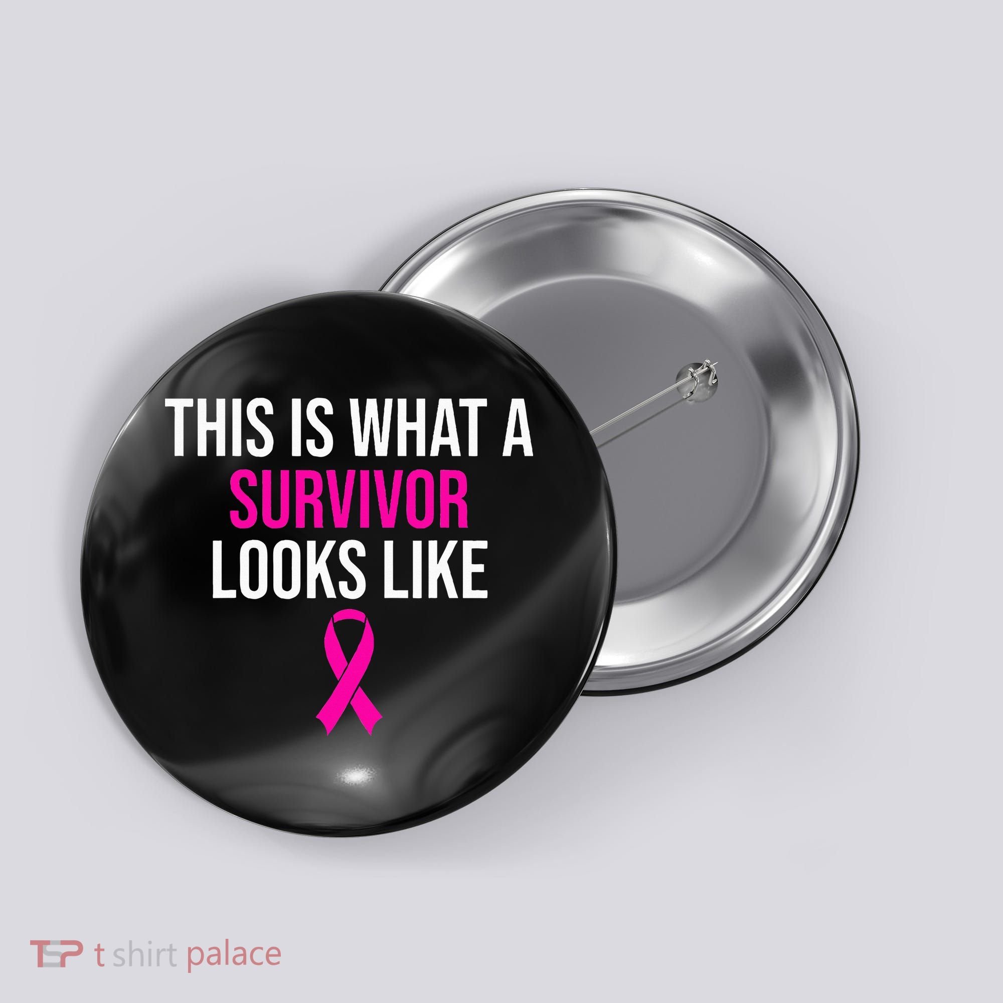 Breast Cancer Awareness Survivor Pink Ribbon Button