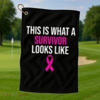 Breast Cancer Awareness Survivor Pink Ribbon Golf Towel thumb 1
