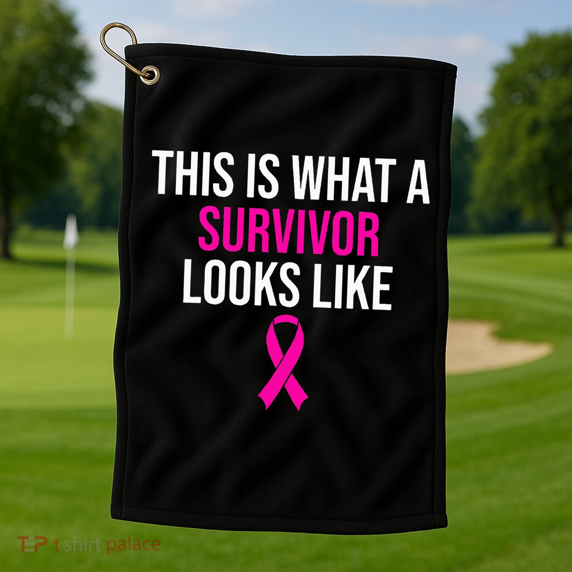 Breast Cancer Awareness Survivor Pink Ribbon Golf Towel