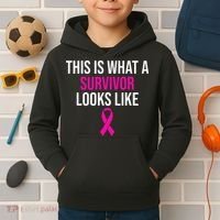 Breast Cancer Awareness Survivor Pink Ribbon Kids Hoodie thumb 2