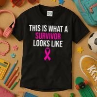 Breast Cancer Awareness Survivor Pink Ribbon Kids T-Shirt thumb 3