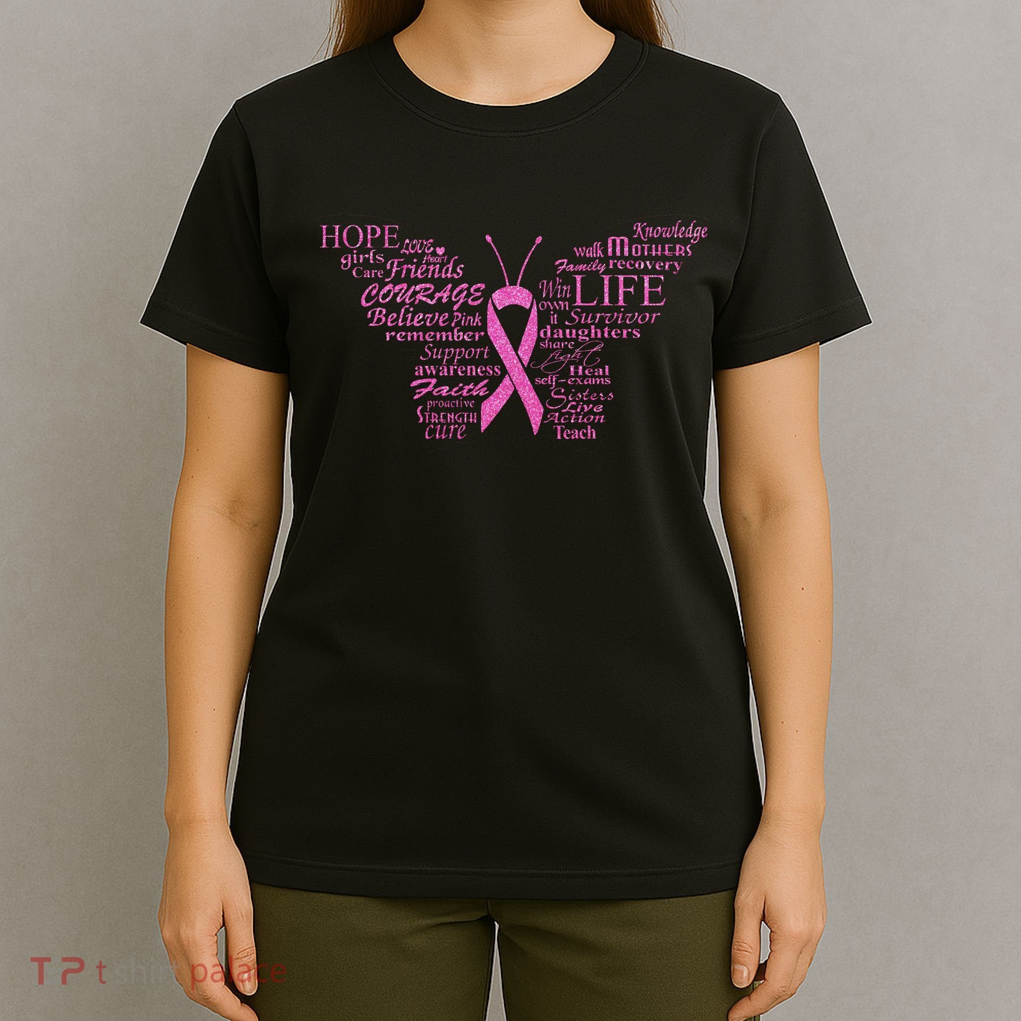 Breast Cancer Awareness Butterfly Ribbon Quotes T-Shirt