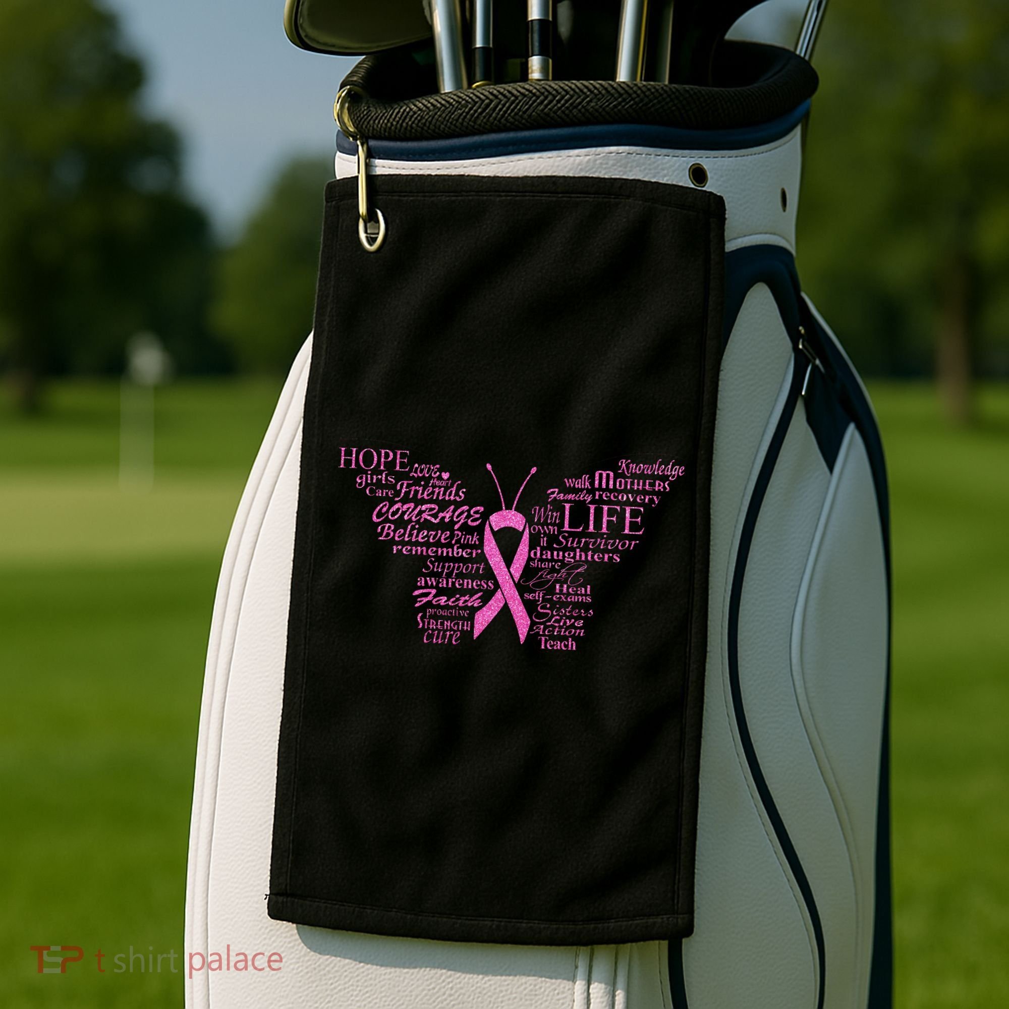 Breast Cancer Awareness Butterfly Ribbon Quotes Golf Towel