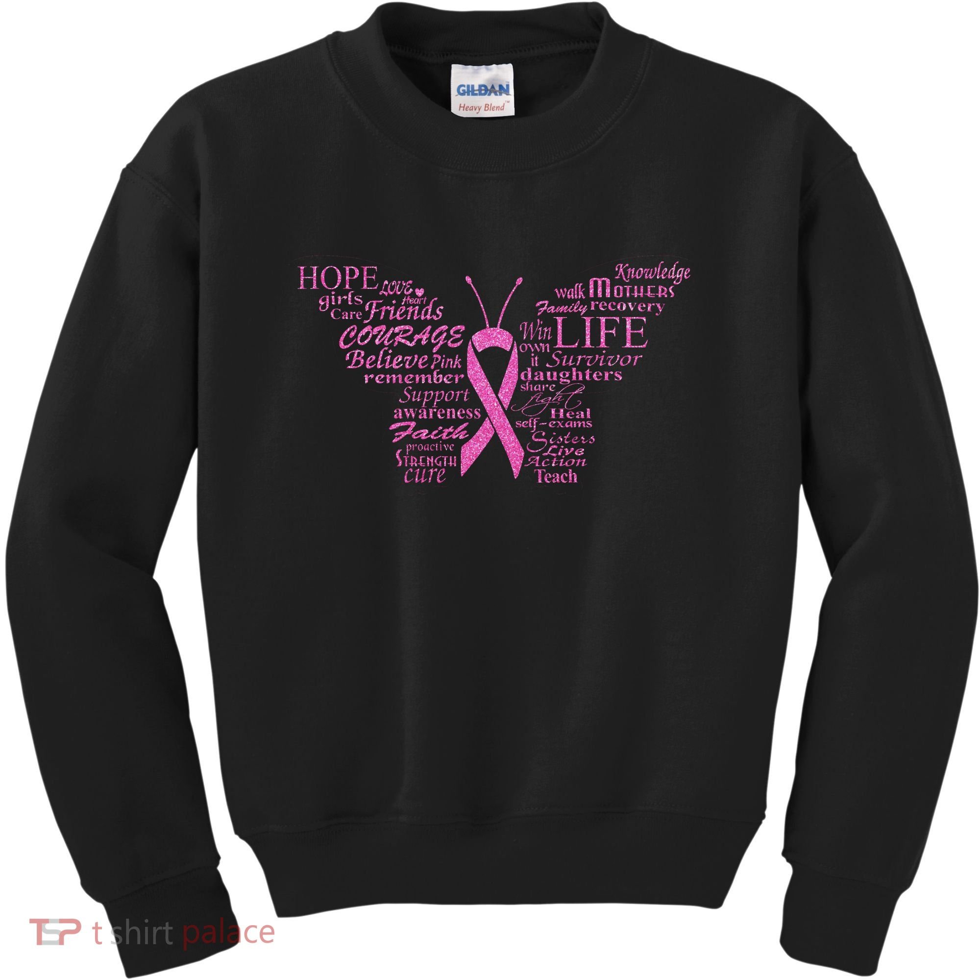 Breast Cancer Awareness Butterfly Ribbon Quotes Kids Sweatshirt