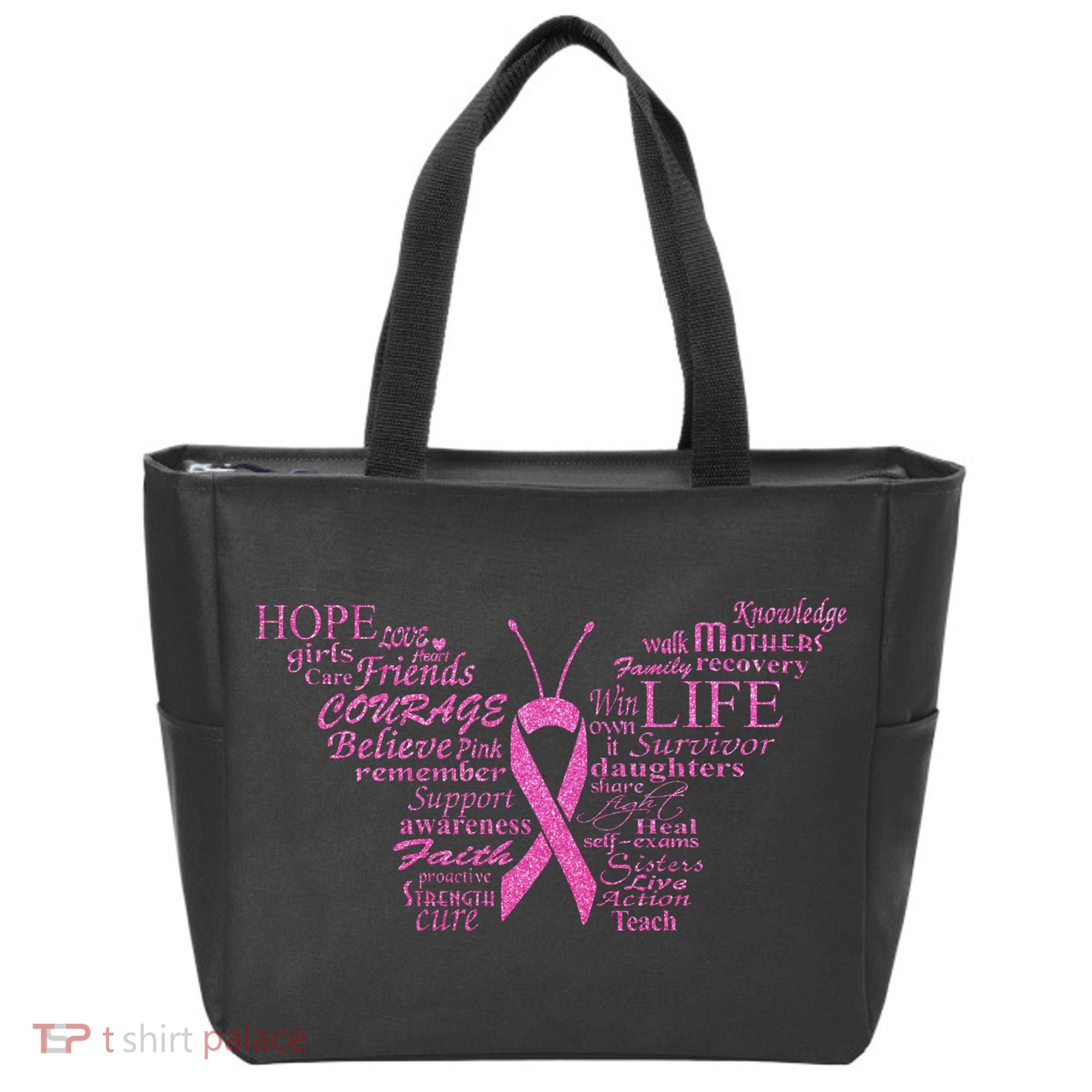 Breast Cancer Awareness Butterfly Ribbon Quotes Tote Bag