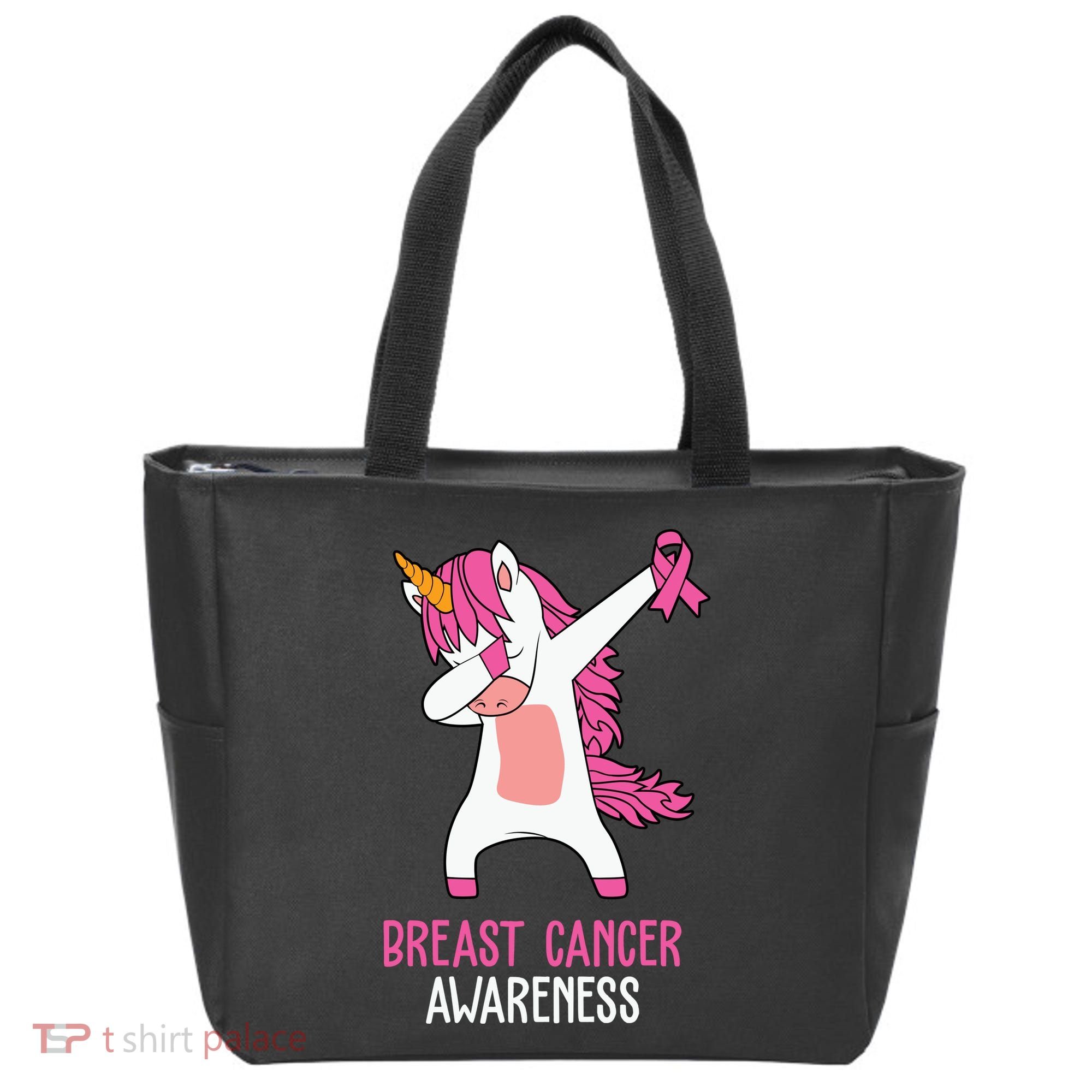 Breast Cancer Awareness Unicorn Ribbon Tote Bag