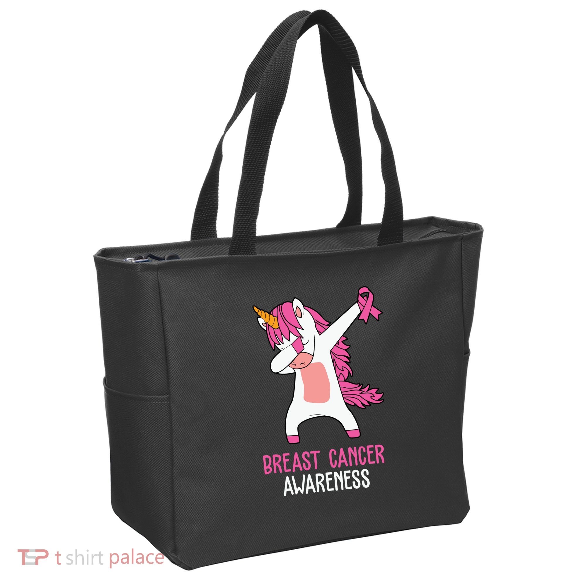 Breast Cancer Awareness Unicorn Ribbon Tote Bag