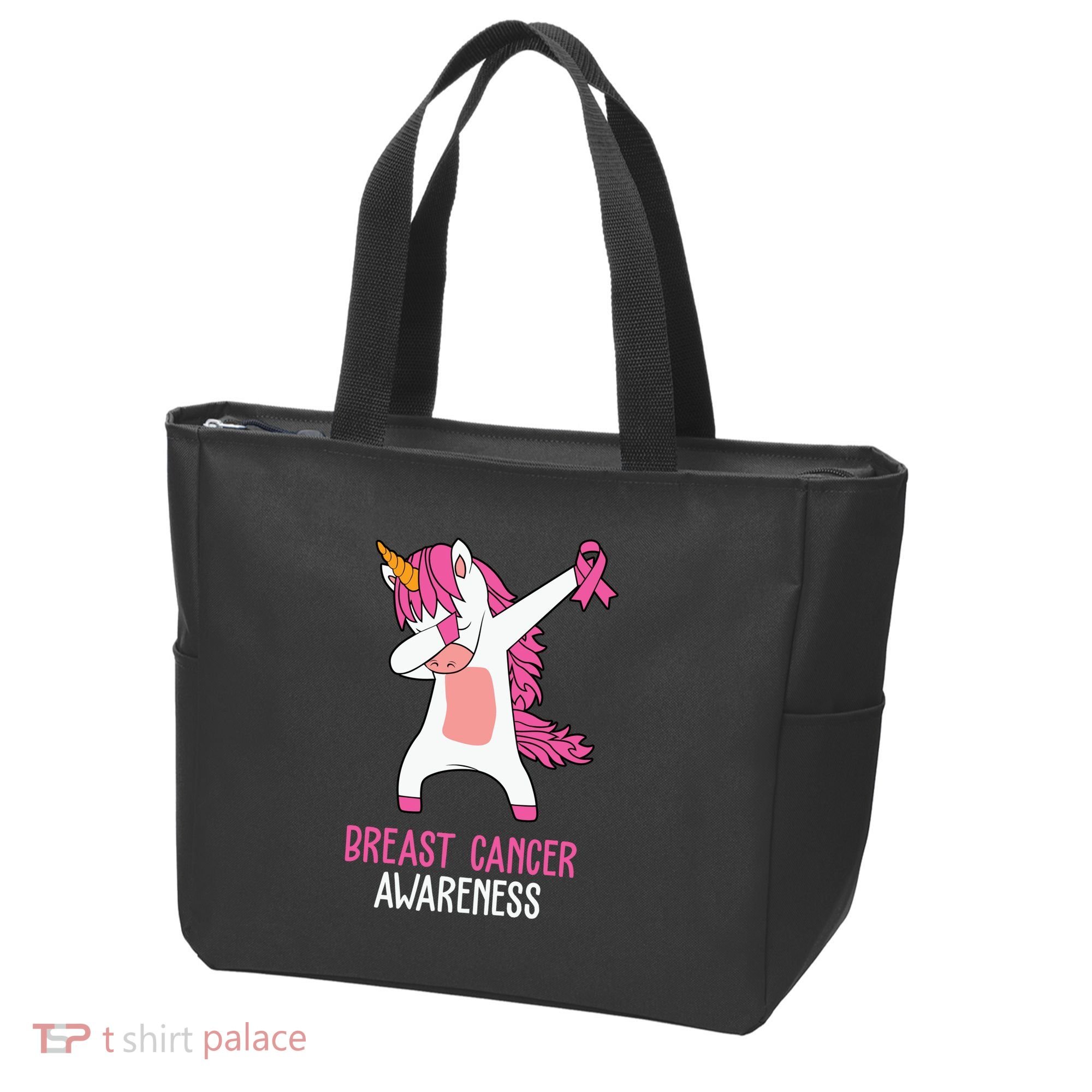 Breast Cancer Awareness Unicorn Ribbon Tote Bag