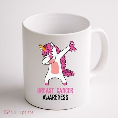 Breast Cancer Awareness Unicorn Ribbon Coffee Mug back