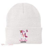 Breast Cancer Awareness Unicorn Ribbon Beanie thumb 0