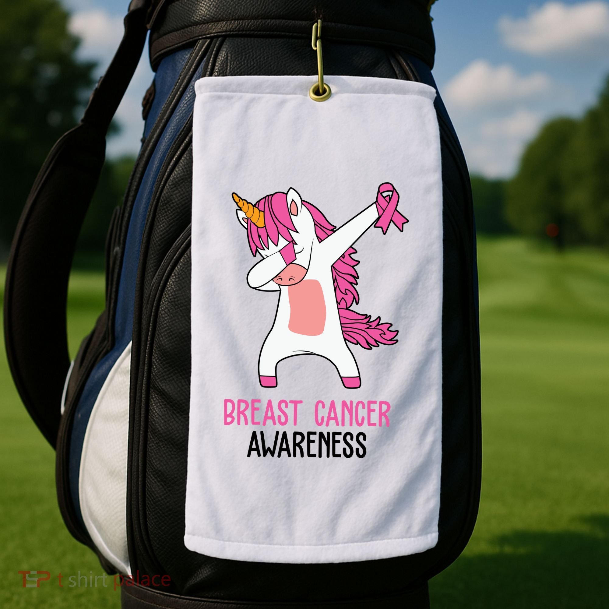 Breast Cancer Awareness Unicorn Ribbon Golf Towel