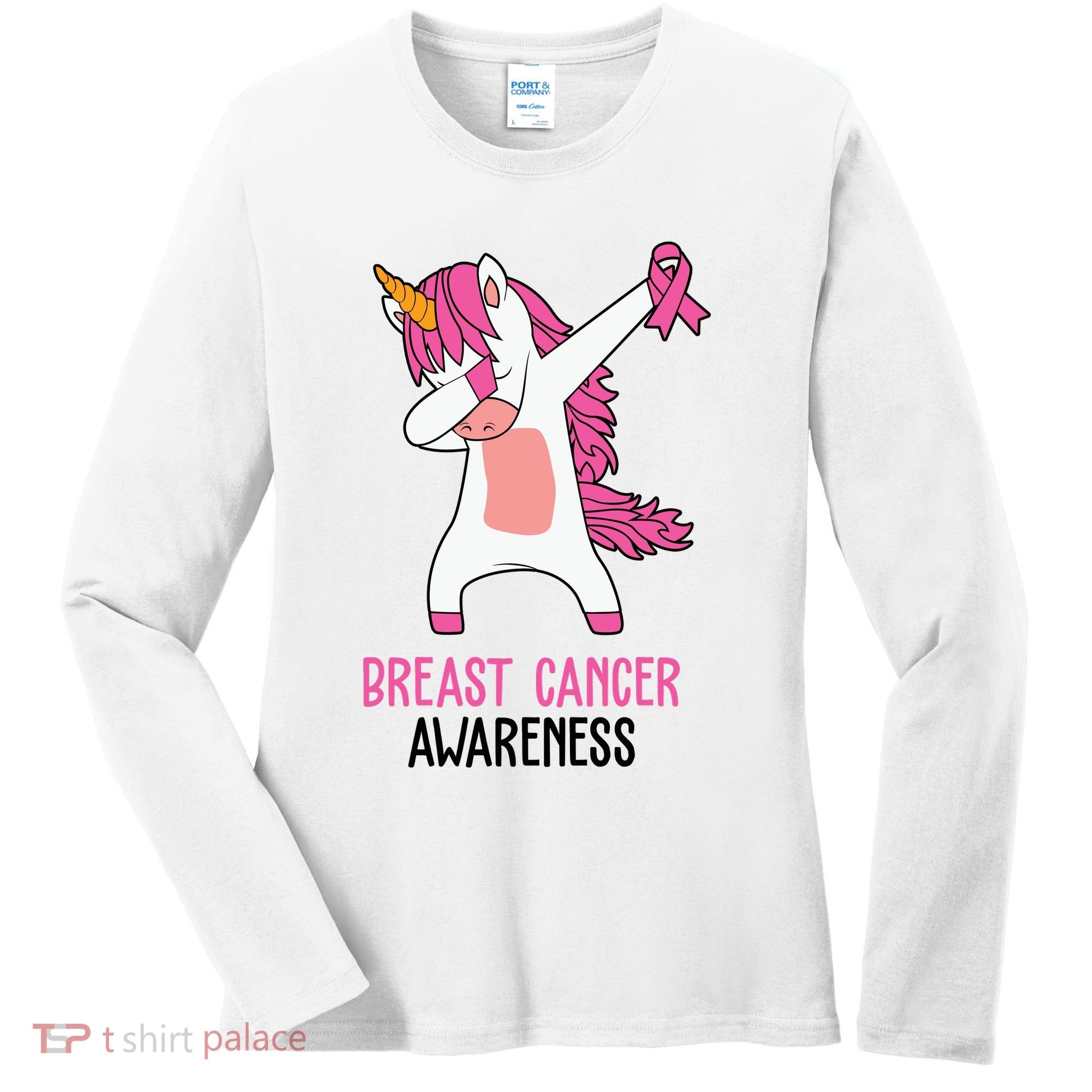 Breast Cancer Awareness Unicorn Ribbon Women's Long Sleeve Shirt