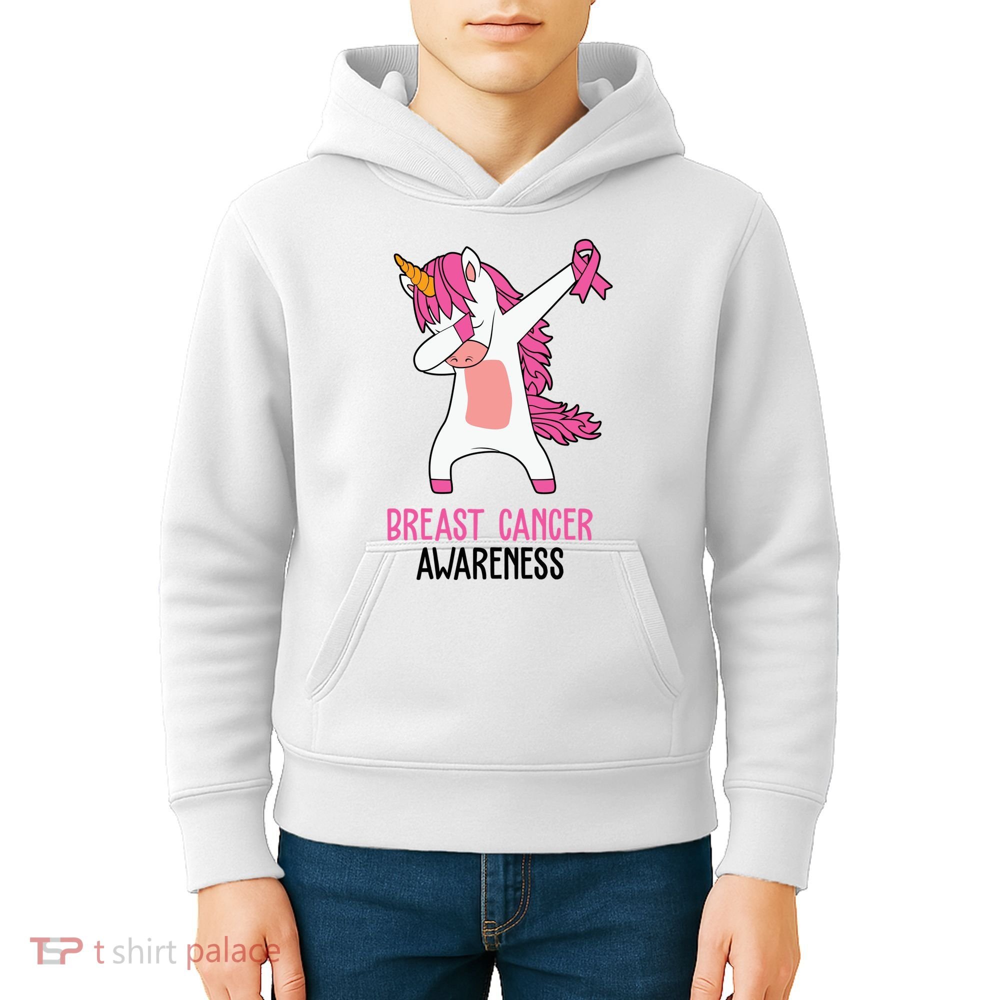 Breast Cancer Awareness Unicorn Ribbon Kids Hoodie