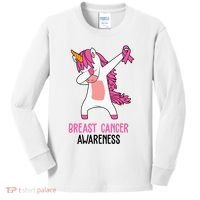 Breast Cancer Awareness Unicorn Ribbon Kids Long Sleeve Shirt thumb 0