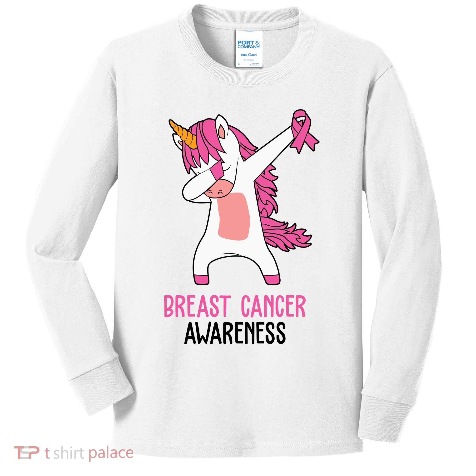 Breast Cancer Awareness Unicorn Ribbon Kids Long Sleeve Shirt