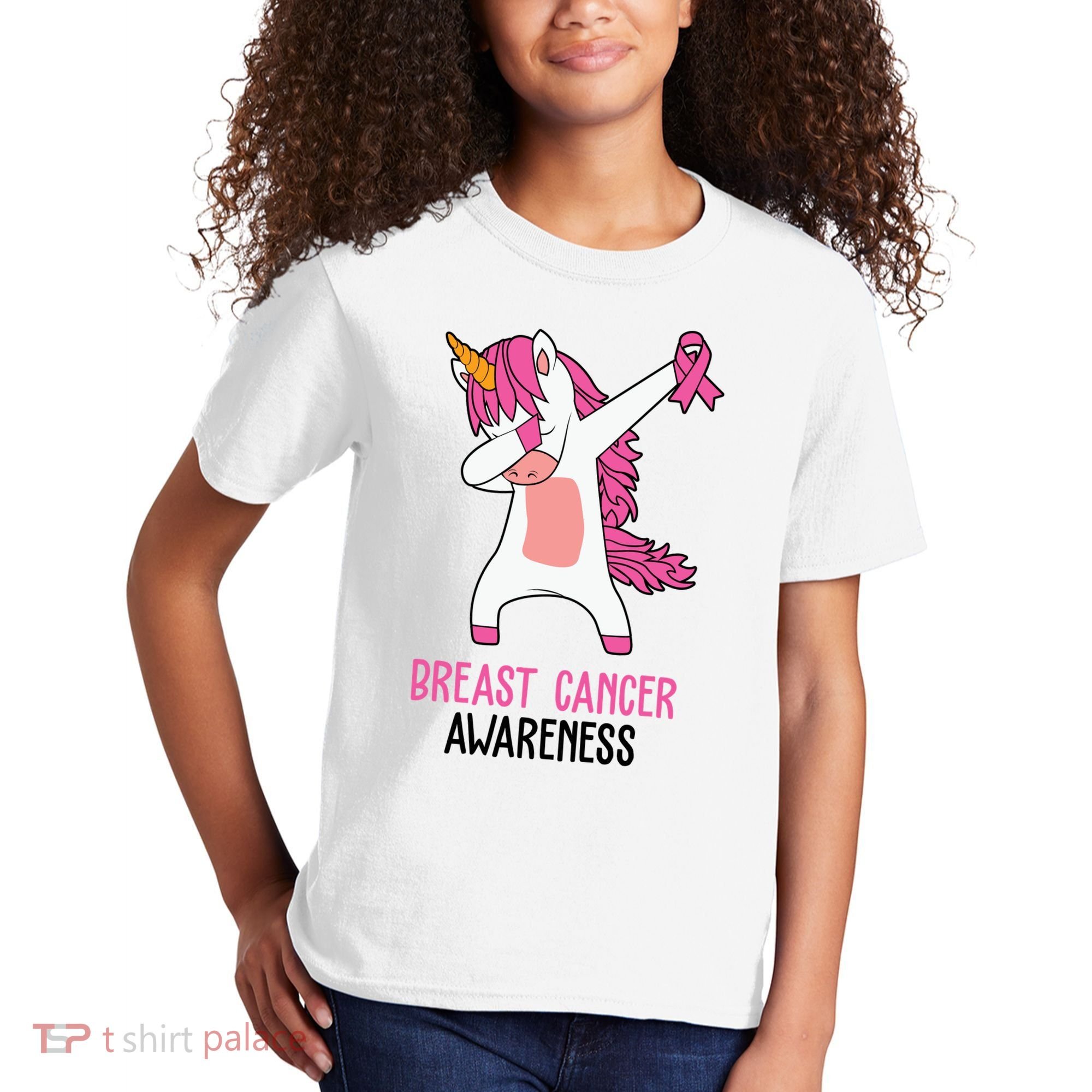 Breast Cancer Awareness Unicorn Ribbon Kids T-Shirt
