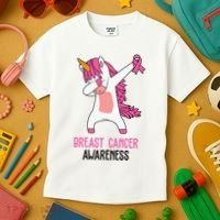Breast Cancer Awareness Unicorn Ribbon Kids T-Shirt thumb 3