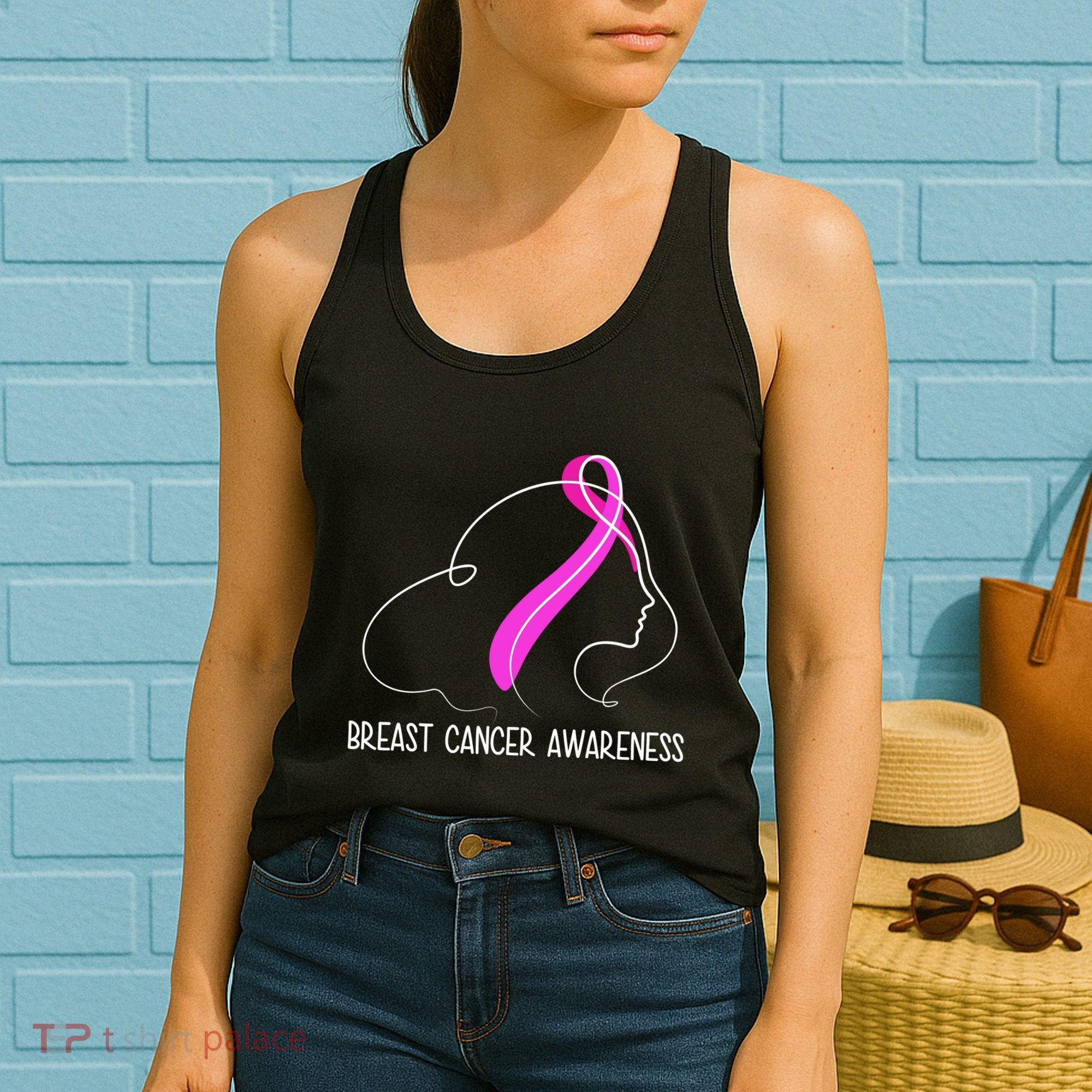Breast Cancer Awareness Ribbon Girl Outline Women's Tank Top