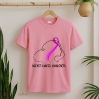 Breast Cancer Awareness Ribbon Girl Outline T-Shirt thumb 2