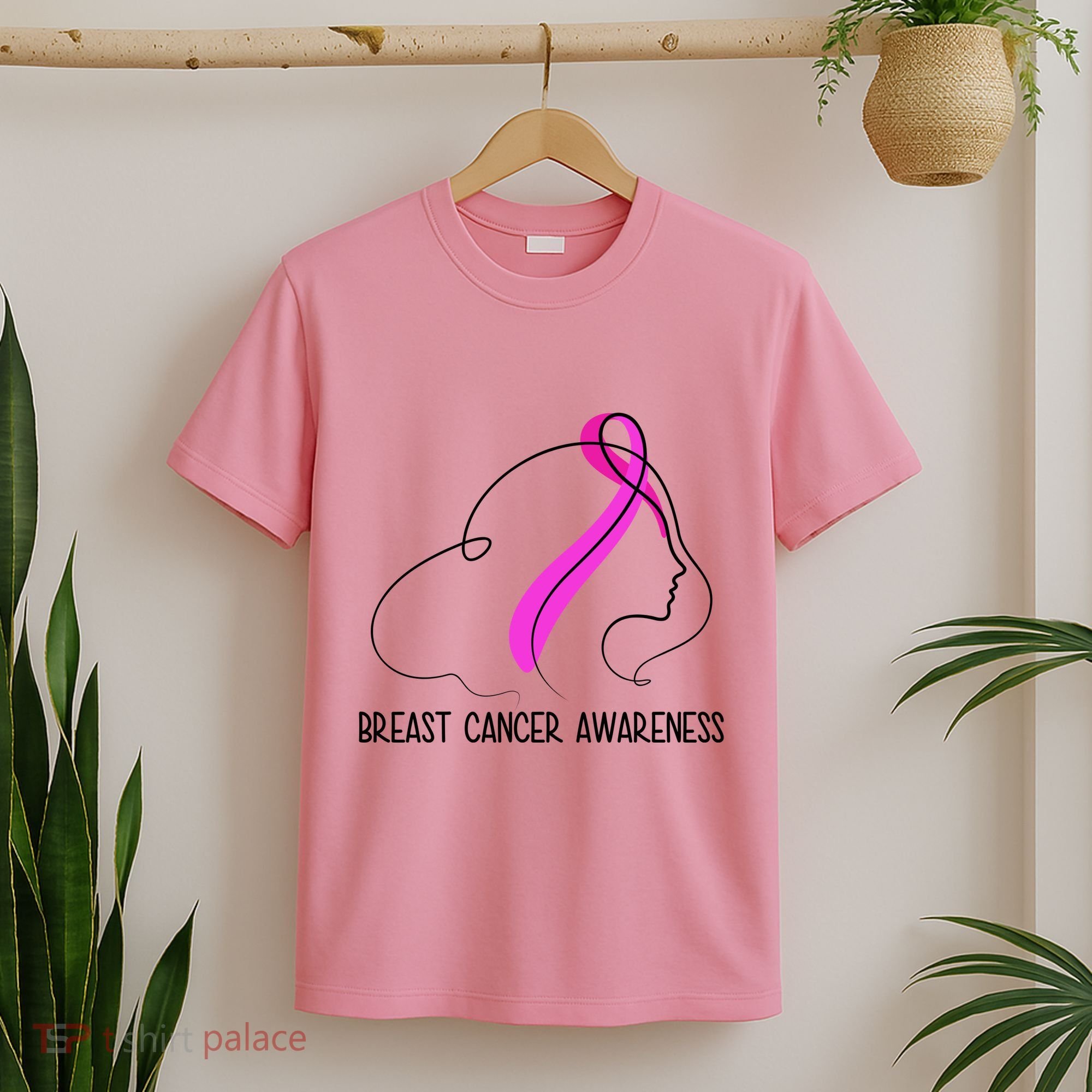 Breast Cancer Awareness Ribbon Girl Outline T-Shirt