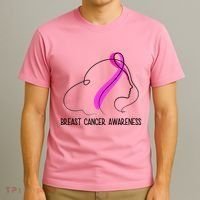 Breast Cancer Awareness Ribbon Girl Outline T-Shirt thumb 3